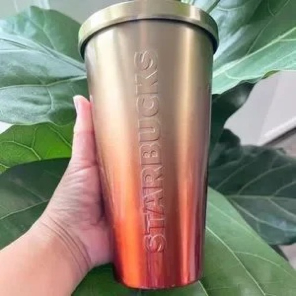 Starbucks Sunset Gold Orange Gradient Stainless Steel Cold Cup Tumbler 16Oz